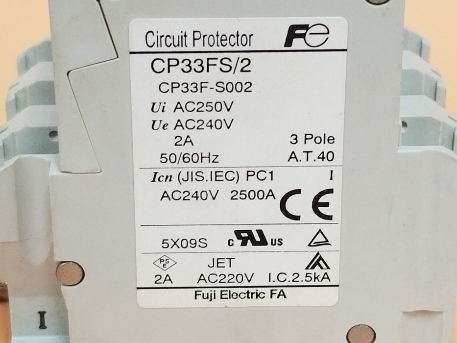 LOT OF 3 FUJI ELECTRIC CP33FS/2 CIRCUIT BREAKERS 3P, 2A, CP33FS2