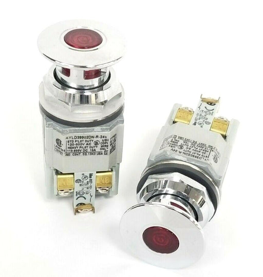 LOT OF 2 IDEC AYLD39902DN-R-24V EMERGENCY STOP LIGHTED PUSHBUTTONS 120-600VAC