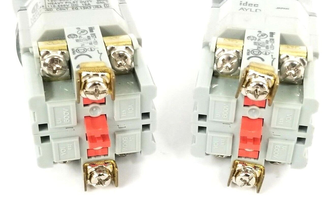 LOT OF 2 IDEC AYLD39902DN-R-24V EMERGENCY STOP LIGHTED PUSHBUTTONS 120-600VAC