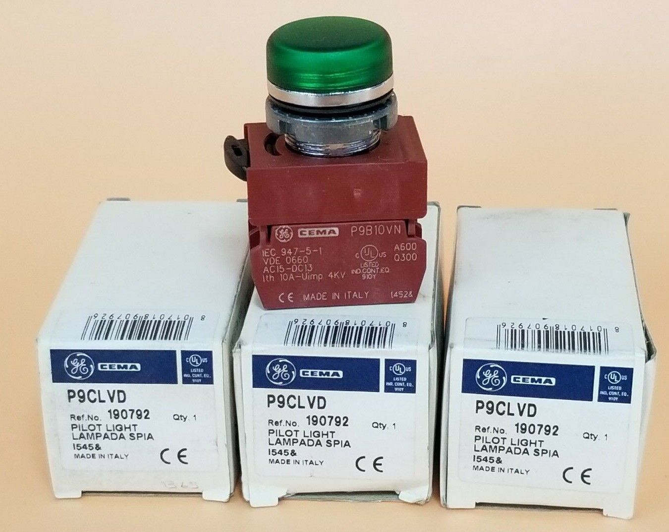 LOT OF 3 NIB GENERAL ELECTRIC P9CLVD GREEN PILOT LIGHTS