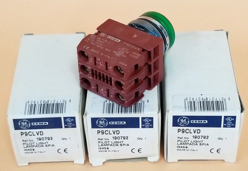 LOT OF 3 NIB GENERAL ELECTRIC P9CLVD GREEN PILOT LIGHTS