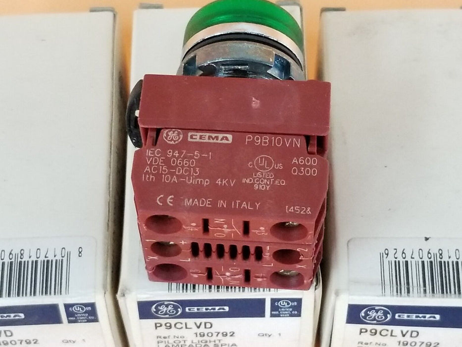LOT OF 3 NIB GENERAL ELECTRIC P9CLVD GREEN PILOT LIGHTS