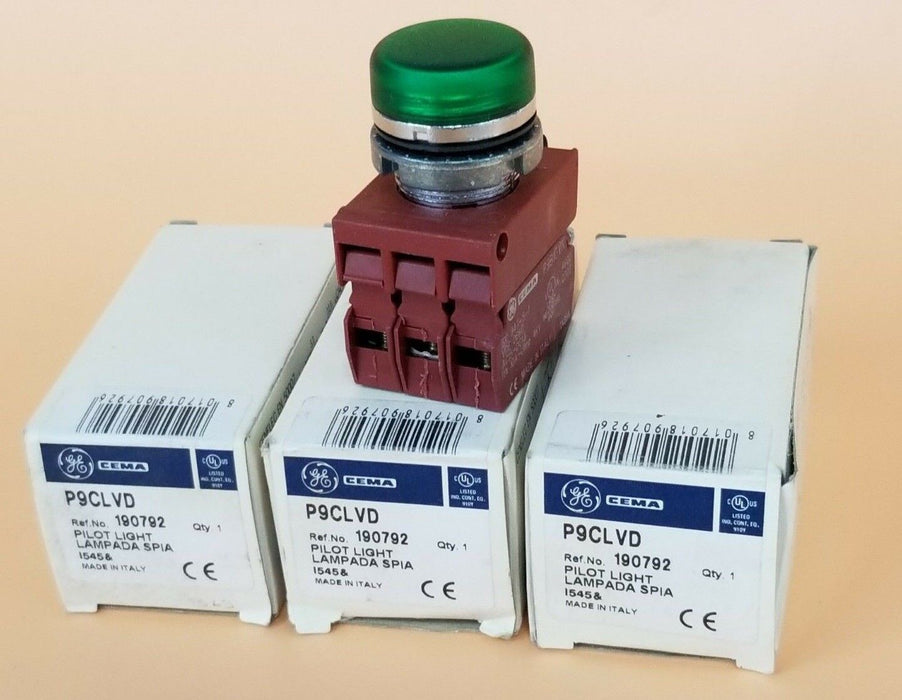 LOT OF 3 NIB GENERAL ELECTRIC P9CLVD GREEN PILOT LIGHTS