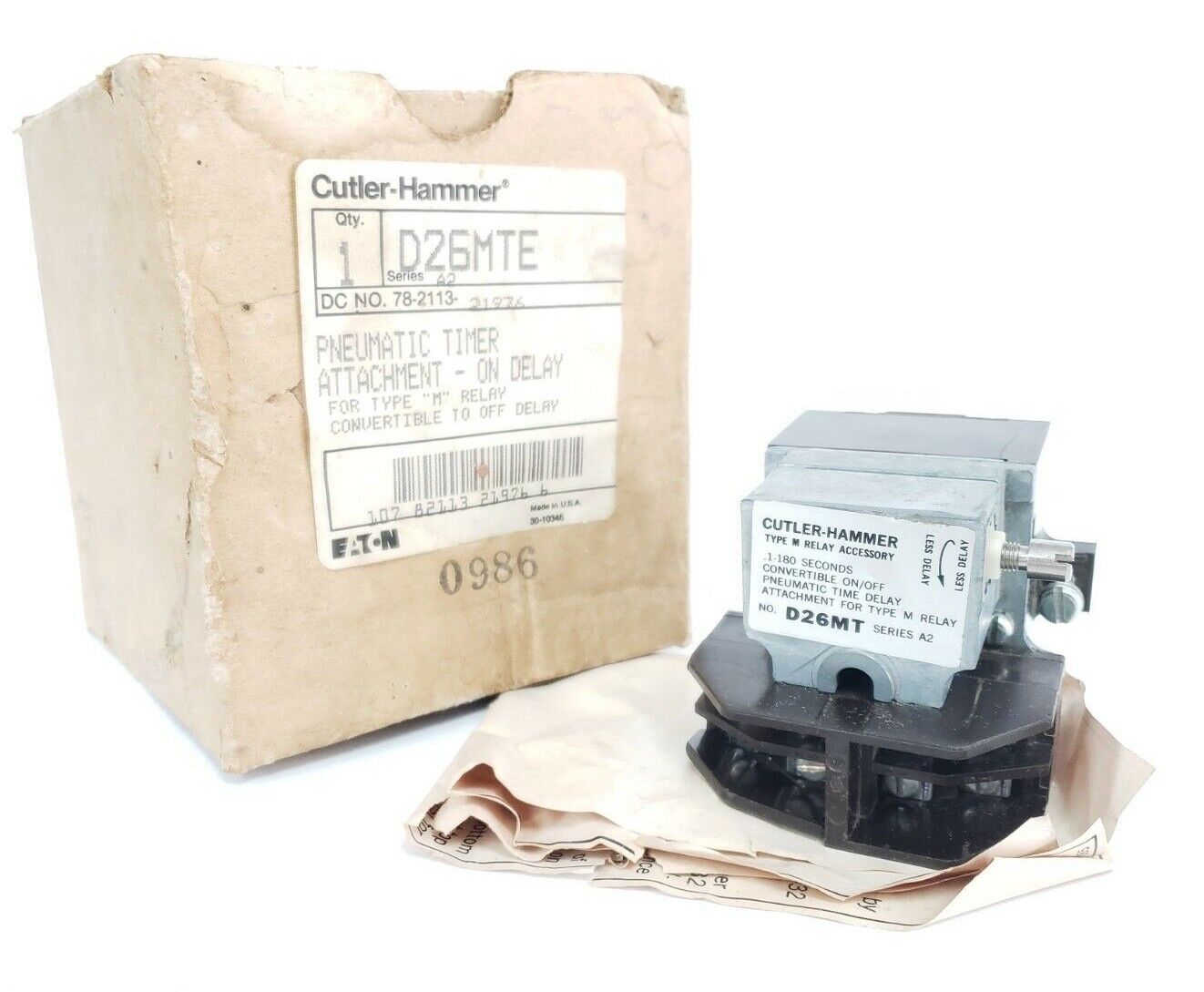 CUTLER HAMMER D26MTE SERIES A2 PNEUMATIC TIMER ATTACHMENT FOR TYPE M RELAY