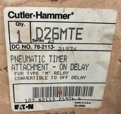 CUTLER HAMMER D26MTE SERIES A2 PNEUMATIC TIMER ATTACHMENT FOR TYPE M RELAY