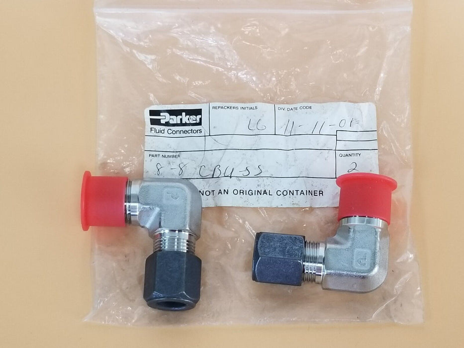 LOT OF 2 NEW PARKER 8-8 CBU-SS COMPRESSION MALE ELBOWS, 90°, 1/2" NPT, 88CBUSS