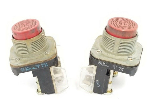 LOT OF 2 ALLEN BRADLEY 800T-XA PUSHBUTTONS SER. T W/ 800T-XA SER. D & C CONTACTS