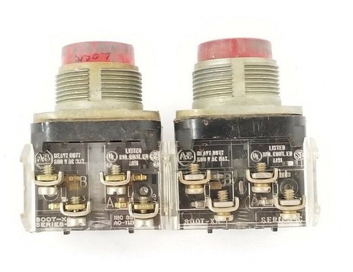 LOT OF 2 ALLEN BRADLEY 800T-XA PUSHBUTTONS SER. T W/ 800T-XA SER. D & C CONTACTS