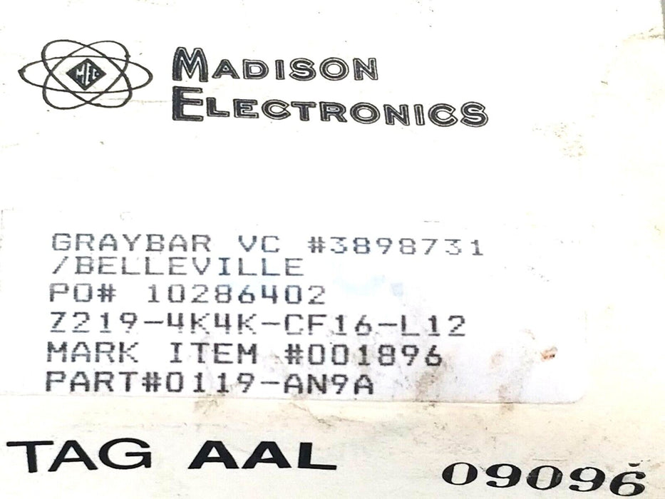 NEW GRAYBAR Z219-4K4K-CF16-L12 CONTINUOUS FLEX CABLE 0119-AN9A Z2194K4KCF16L12