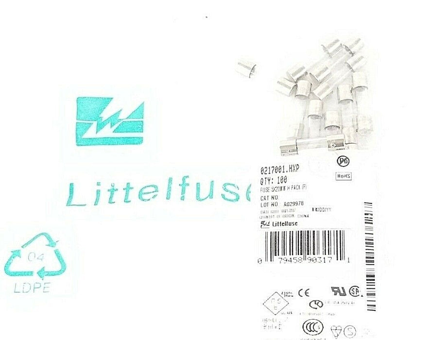 LOT OF 15 NEW LITTLEFUSE 0217001.HXP FUSES 5X20MM, 1A, 0217001HXP