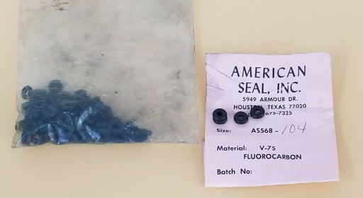 LOT OF 100 AMERICAN SEAL, INC. AS568-104 SEALS MATERIAL: V-75, FLUOROCARBON