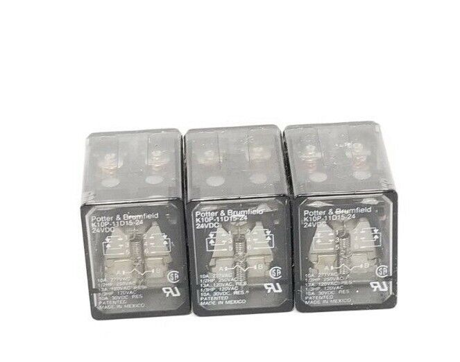 LOT OF 3 POTTER & BRUMFIELD K10P-11D15-24 RELAYS 10A 277VAC 24VDC K10P11D1524