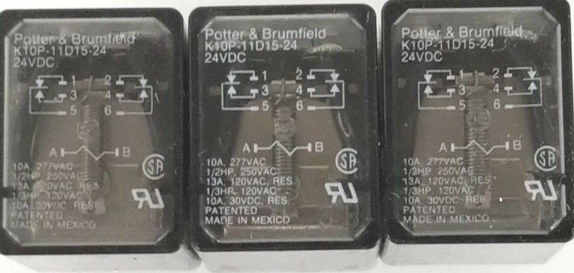 LOT OF 3 POTTER & BRUMFIELD K10P-11D15-24 RELAYS 10A 277VAC 24VDC K10P11D1524