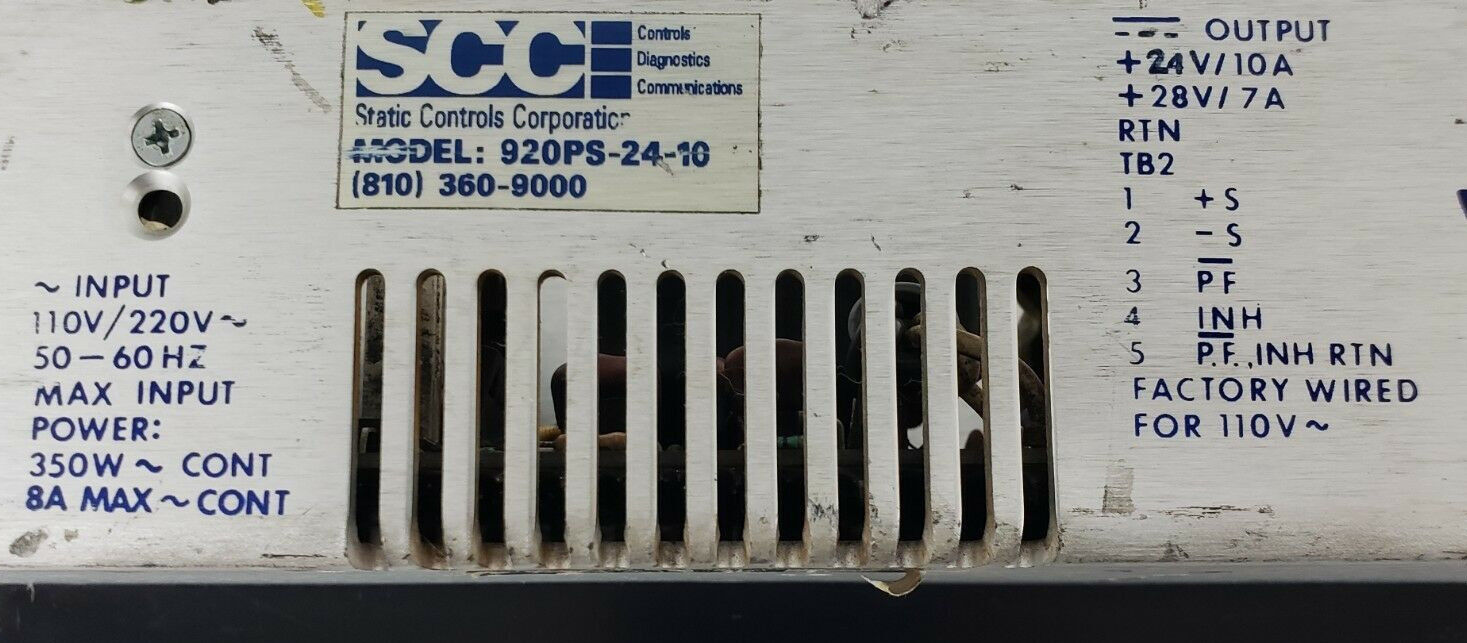 SCC STATIC CONTROLS CORPORATION 920PS-24-10 POWER SUPPLY, 24VDC, 10A, 20PS2410