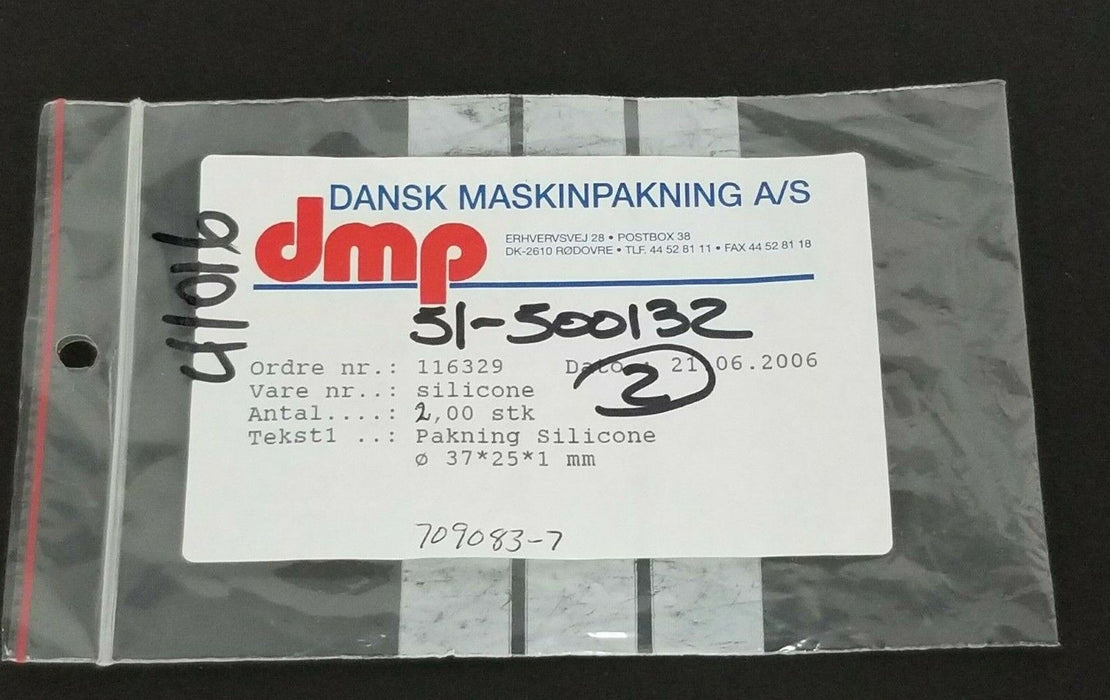 LOT OF 2 NEW DMP DANSK MASKINPAKNING A/S 116329 SILICONE PACKING SEALS 37X25X1MM