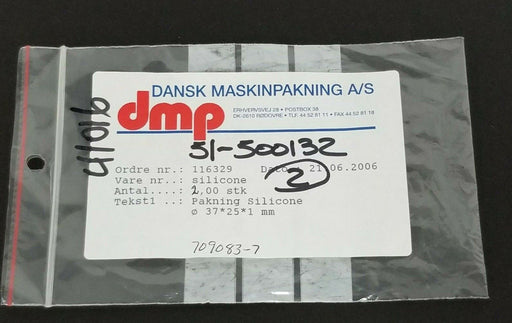 LOT OF 2 NEW DMP DANSK MASKINPAKNING A/S 116329 SILICONE PACKING SEALS 37X25X1MM