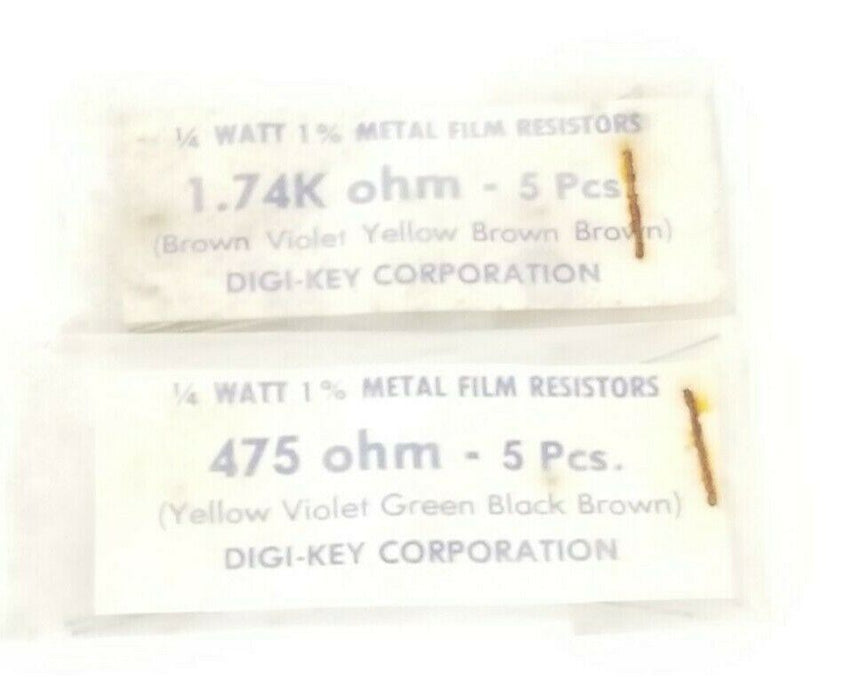 LOT OF 5 NEW DIGI-KEY CORP. 475 OHM & (5) 1.74K OHM 1/4 WATT 1% METAL FILM RESIS