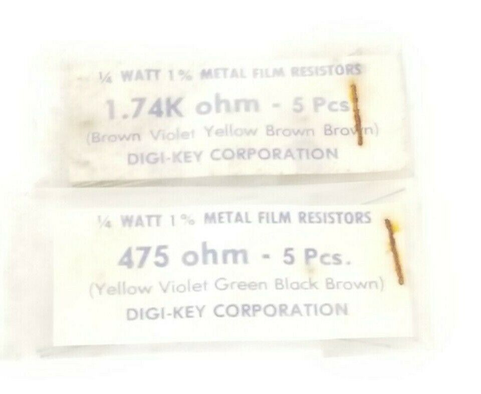 LOT OF 5 NEW DIGI-KEY CORP. 475 OHM & (5) 1.74K OHM 1/4 WATT 1% METAL FILM RESIS