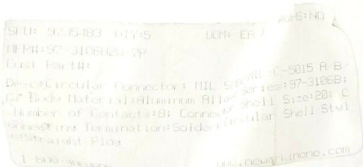 NEW IN BAG AMPHENOL 97-3106B20-7P CIRCULAR CONNECTOR PLUG 8 POS. MIL-DTL-5015