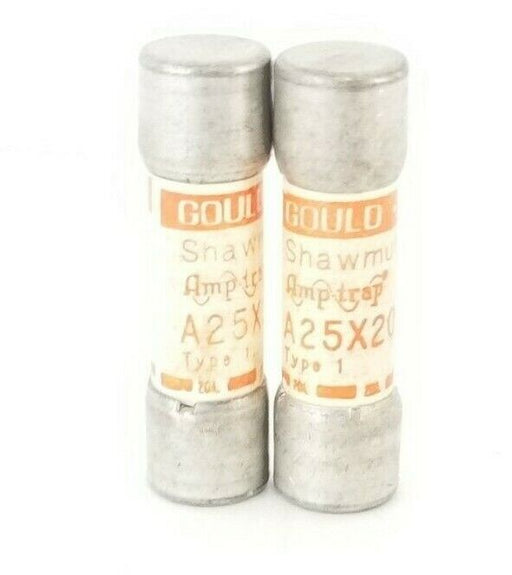 LOT OF 2 GOULD SHAWMUT A25X20 AMP-TRAP FUSES TYPE 1, 20AMP