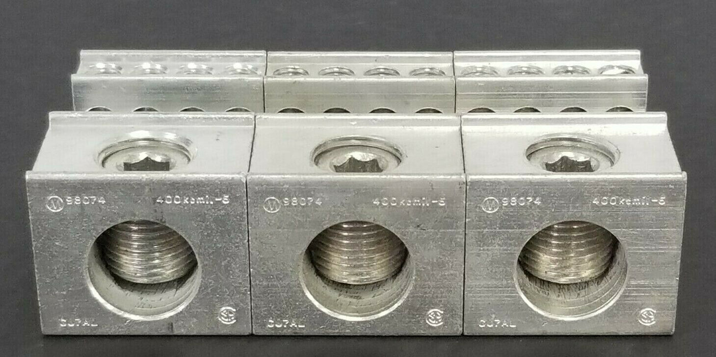 LOT OF 3 ILSCO 98074 LUG CONNECTORS 400KCMIL-6 CU7AL 2-14