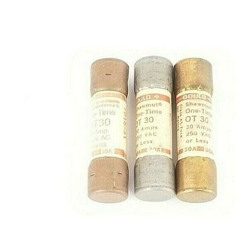 LOT OF 3 GOULD SHAWMUT OT30 ONE-TIME FUSES OT 30, 30AMPS