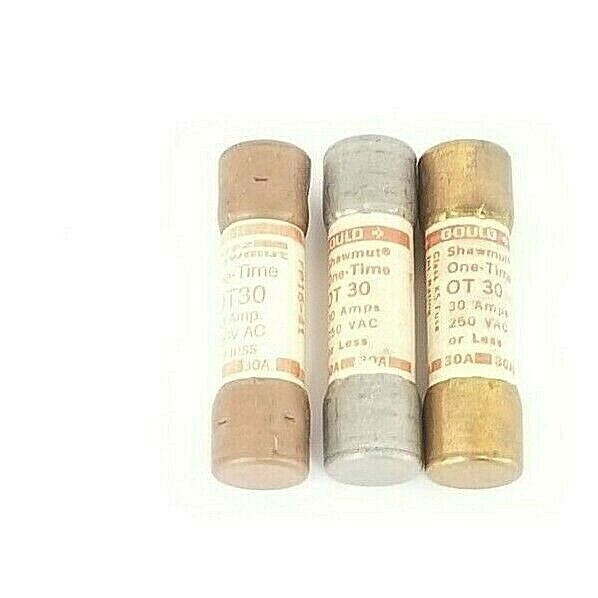 LOT OF 3 GOULD SHAWMUT OT30 ONE-TIME FUSES OT 30, 30AMPS