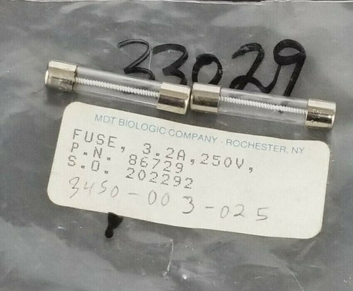 LOT OF 2 NEW MDT BIOLOGIC 86729 FUSES, 3.2A, 250V