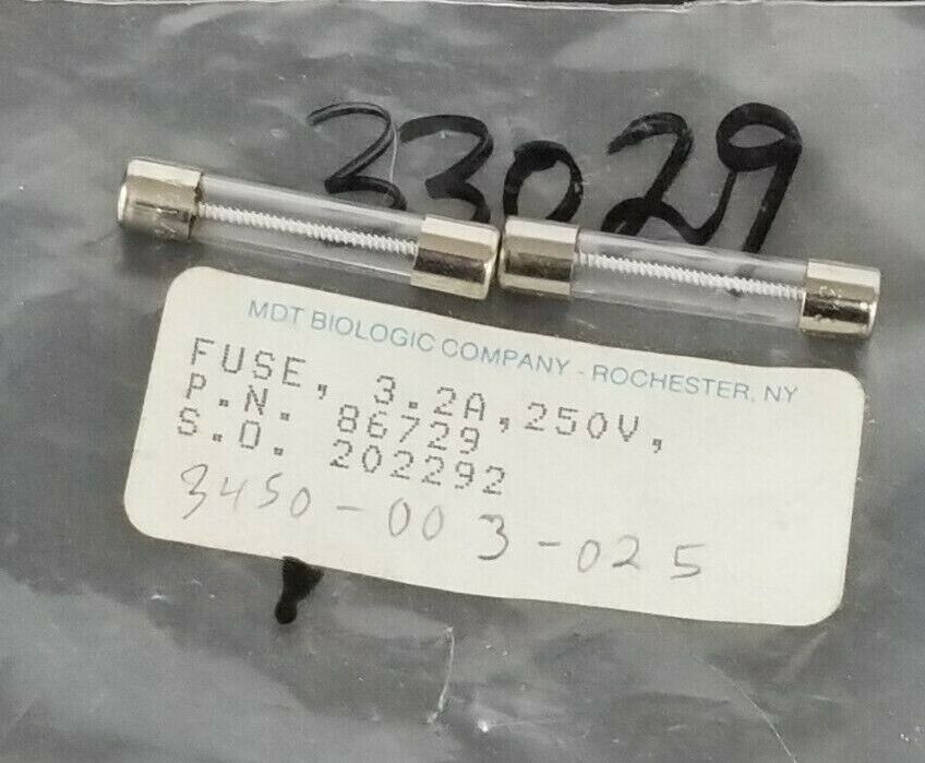 LOT OF 2 NEW MDT BIOLOGIC 86729 FUSES, 3.2A, 250V