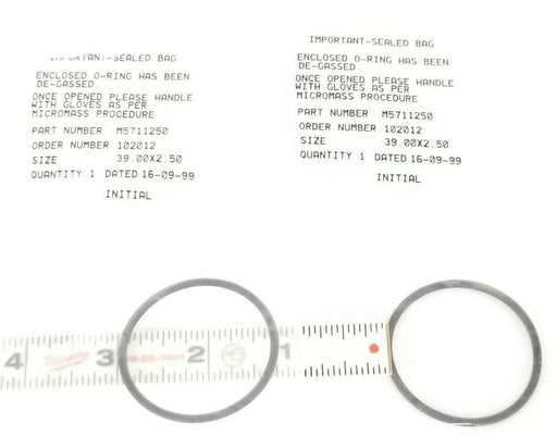 LOT OF 2 NEW WATERS MICROMASS M5711250 O-RINGS SIZE: 39.00X2.50