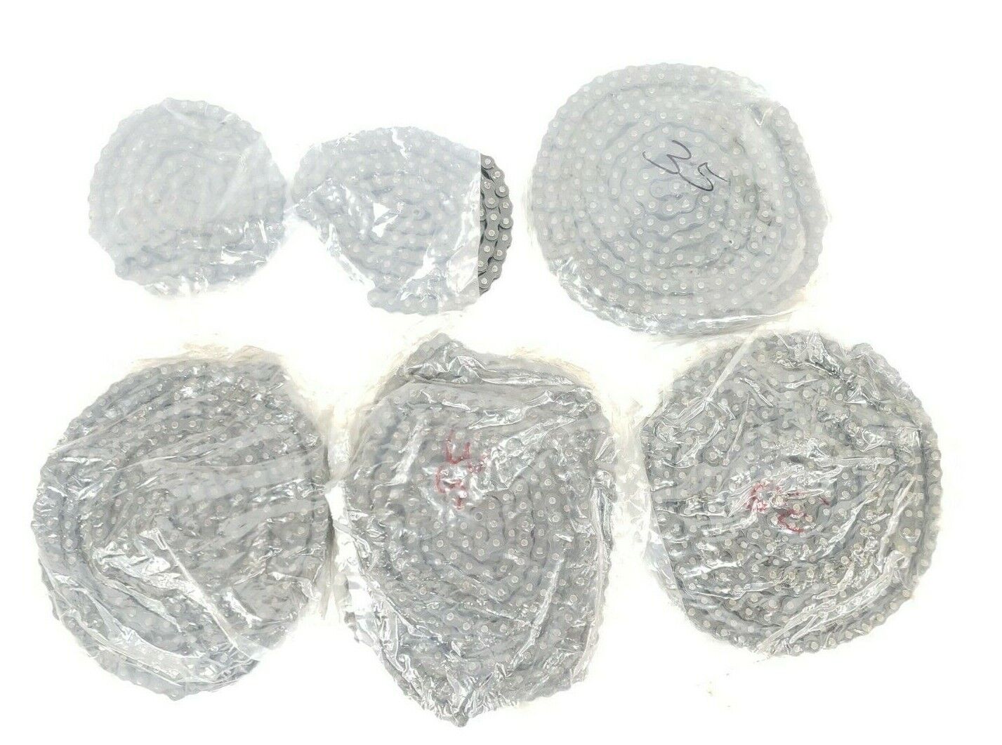 LOT OF 6 TSUBAKI RS35 ROLLER CHAINS, 3/8" PITCH, #35, ASSORTED LENGTHS