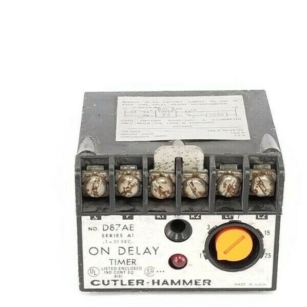 CUTLER HAMMER D87AE ON DELAY TIMER SER. A1 .3-30 SEC. 120V 50-60HZ