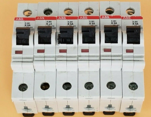 LOT OF 6 ABB S281-K6 CIRCUIT BREAKERS, 6AMP, 230/400VAC, 1POLE, S281K6A