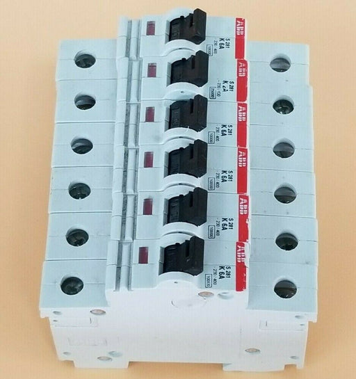 LOT OF 6 ABB S281-K6 CIRCUIT BREAKERS, 6AMP, 230/400VAC, 1POLE, S281K6A
