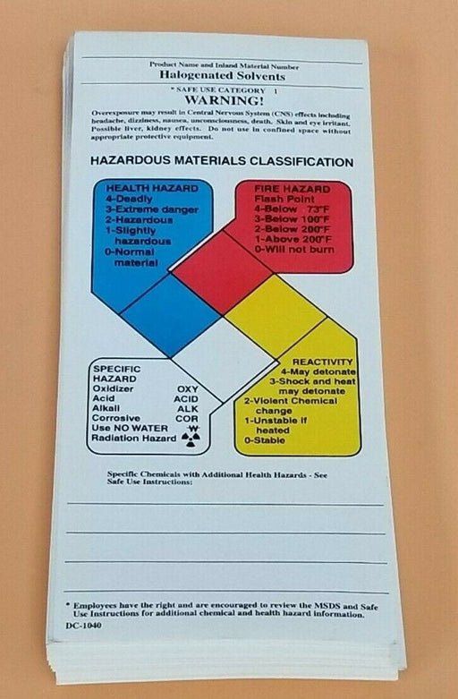 LOT OF 57 NEW HAZARDOUS MATERIAL CLASSIFICATION TAGS DC-1040, 3''X7''
