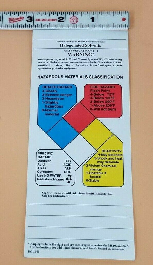 LOT OF 57 NEW HAZARDOUS MATERIAL CLASSIFICATION TAGS DC-1040, 3''X7''