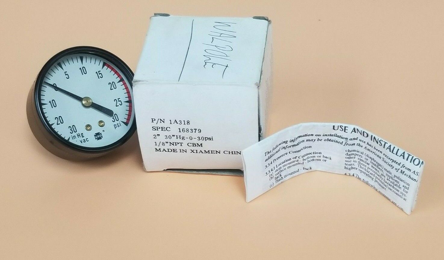 NIB USG 1A318 PRESSURE GAUGE 1/8IN NPT 30INCH HG SPEC 168379, 2''