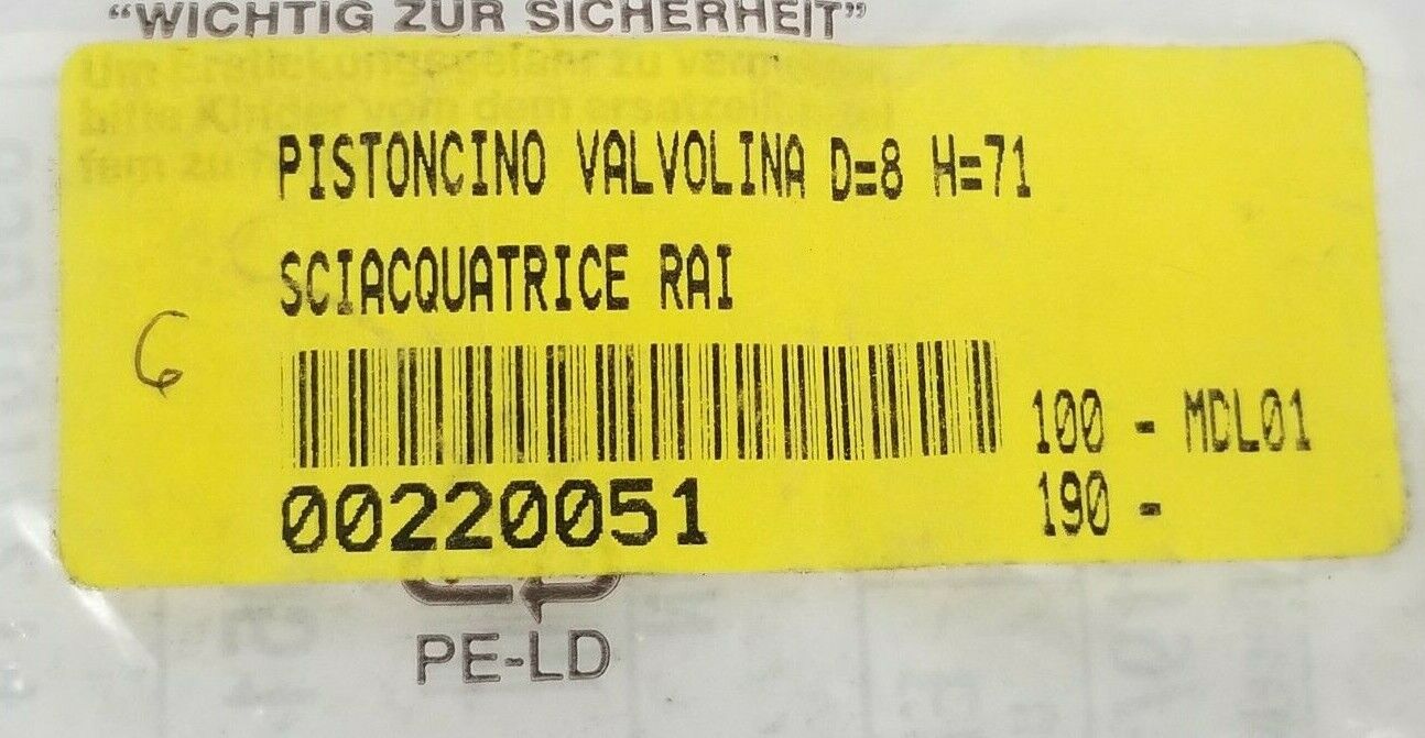 LOT OF 6 NEW GENERIC PISTONCINO VALVOLINA EP00220051 VALVE PISTONS D=8 H=71