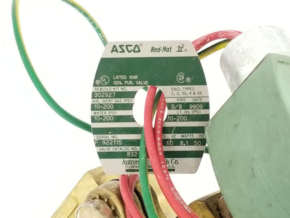 ASCO RED-HAT 8321G4 SOLENOID VALVE 10-200PSI 302927 W/ MP-C-080 238210-032D