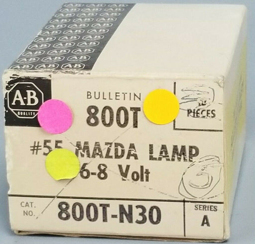 BOX OF 5 NEW ALLEN BRADLEY 800T-N30 SER. A #55 BULBS 6.3 V, 800TN30