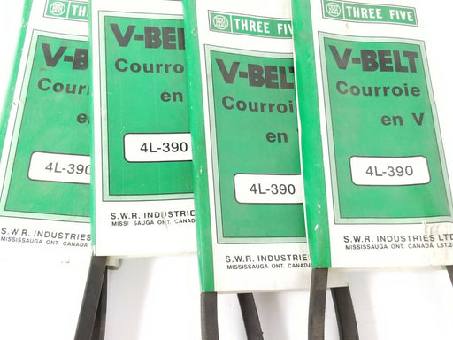LOT OF 4 NEW THREE FIVE 4L-390 V-BELTS 4L390 TIMING BELT SMOOTH LIGHT DUTY 39IN