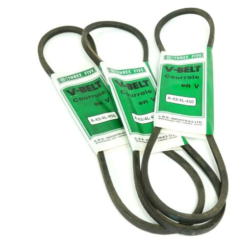 LOT OF 3 NEW THREE FIVE A-43/4L-450 V-BELTS A43 4L450