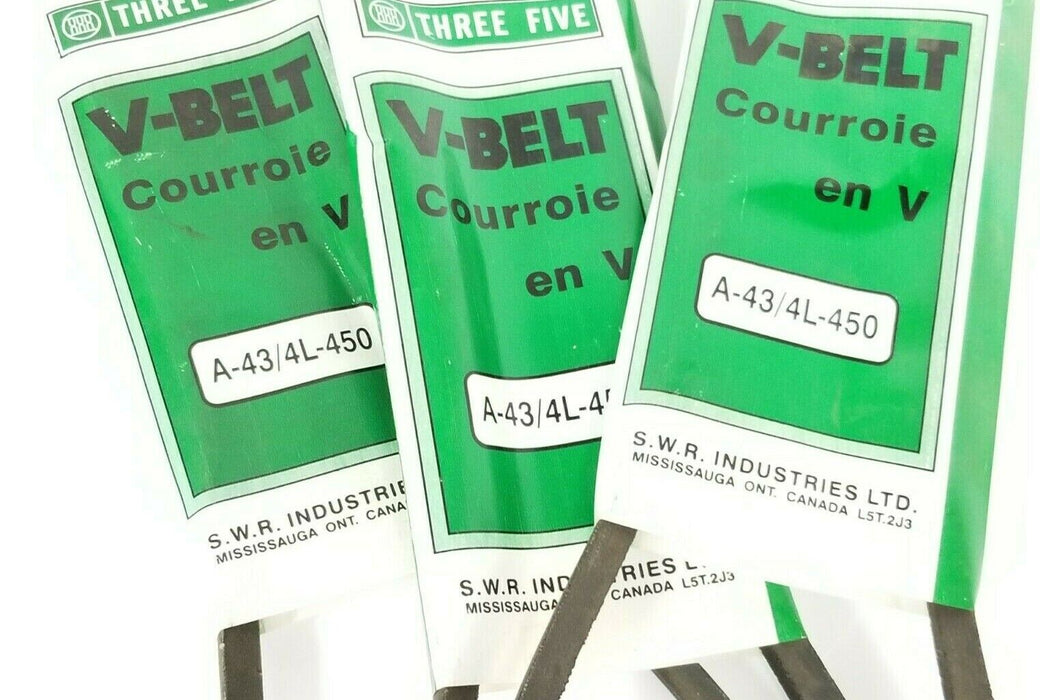 LOT OF 3 NEW THREE FIVE A-43/4L-450 V-BELTS A43 4L450