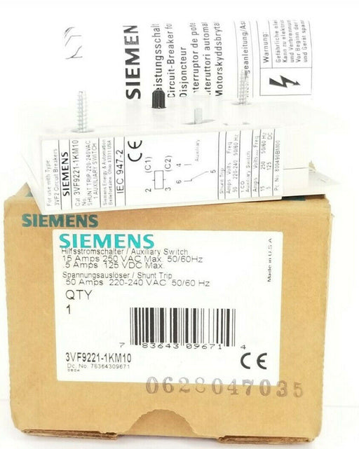 NIB SIEMENS 3VF9221-1KM10 AUXILIARY SWITCH / SHUNT TRIP 220-240VAC 50/60HZ