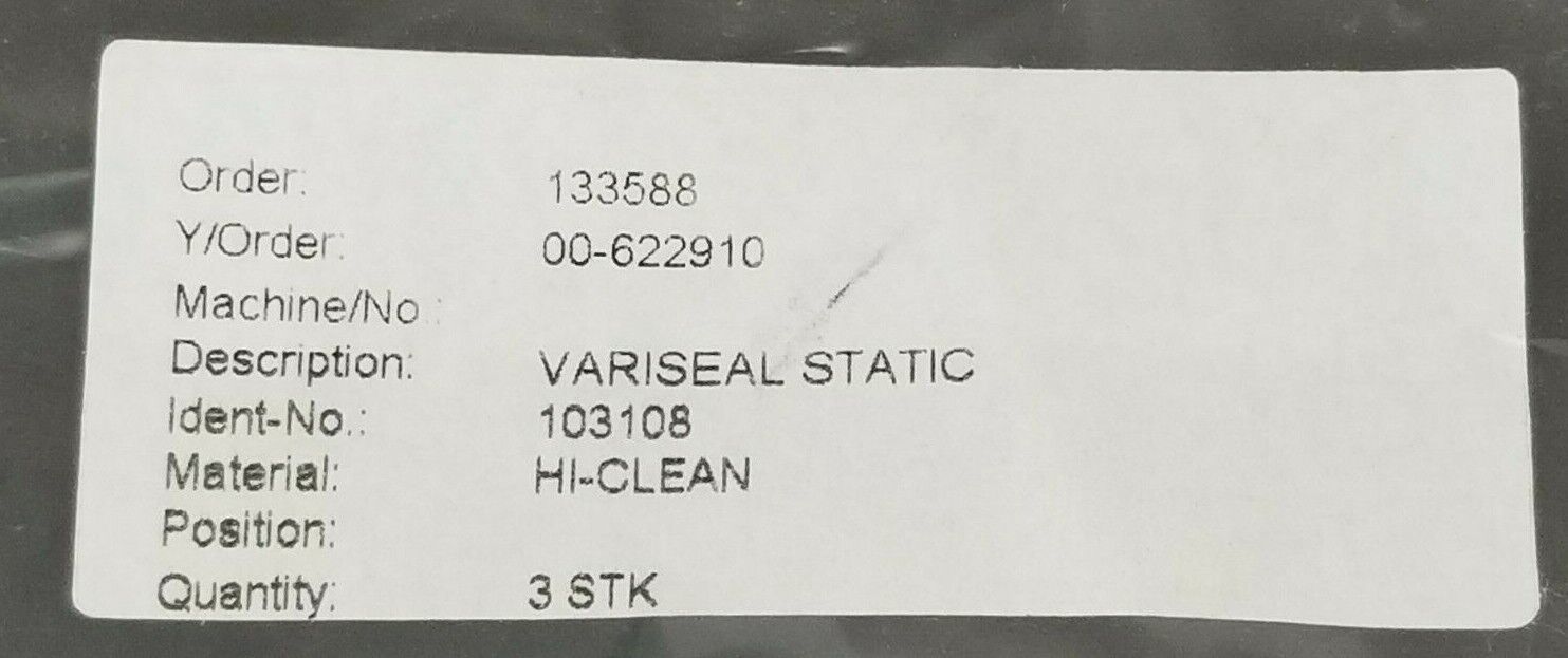 LOT OF 2 NEW GENERIC 103108 VARISEALS STATIC HI-CLEAN