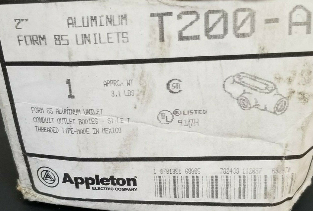 NIB APPLETON T200-A 2'' ALUMINUM FOR 85 UNILETS T200A