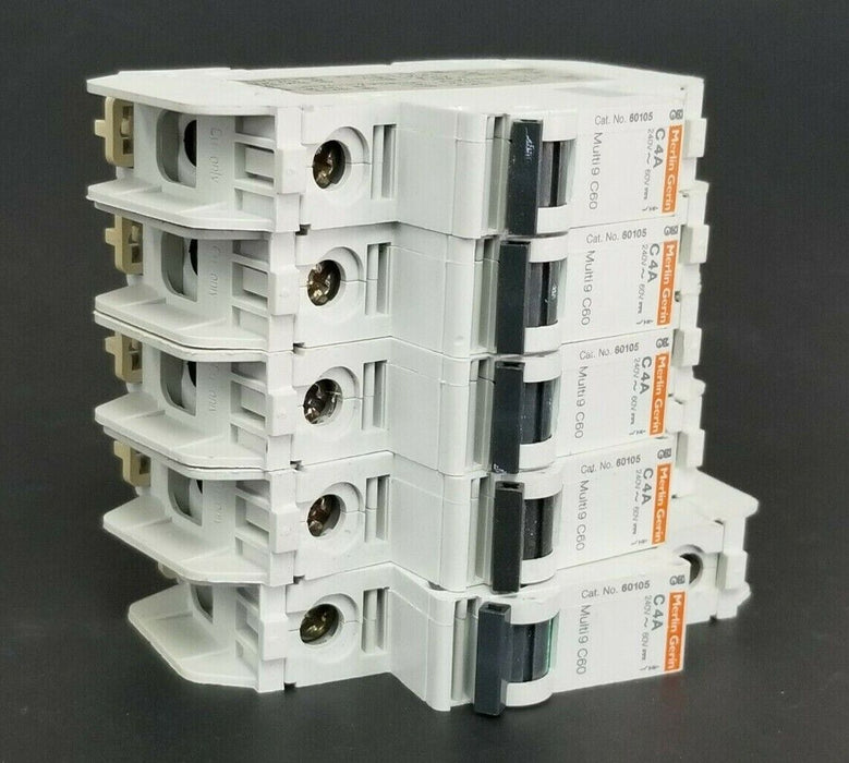 LOT OF 5 MERLIN GERIN CAT. NO. 60105 MULTI9 C60 CIRCUIT BREAKERS C4A 240V/60V