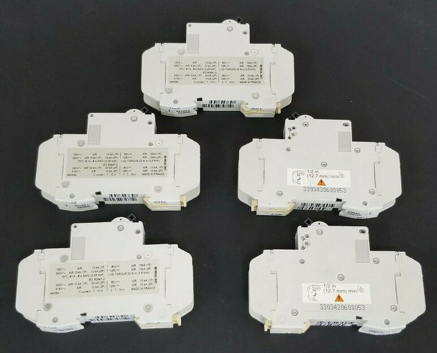 LOT OF 5 MERLIN GERIN CAT. NO. 60105 MULTI9 C60 CIRCUIT BREAKERS C4A 240V/60V