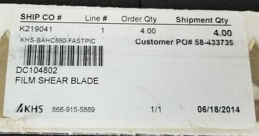 NEW KHS DC104802 FILM SHEAR BLADE, K219041, KHS-BAHC880-FASTPIC