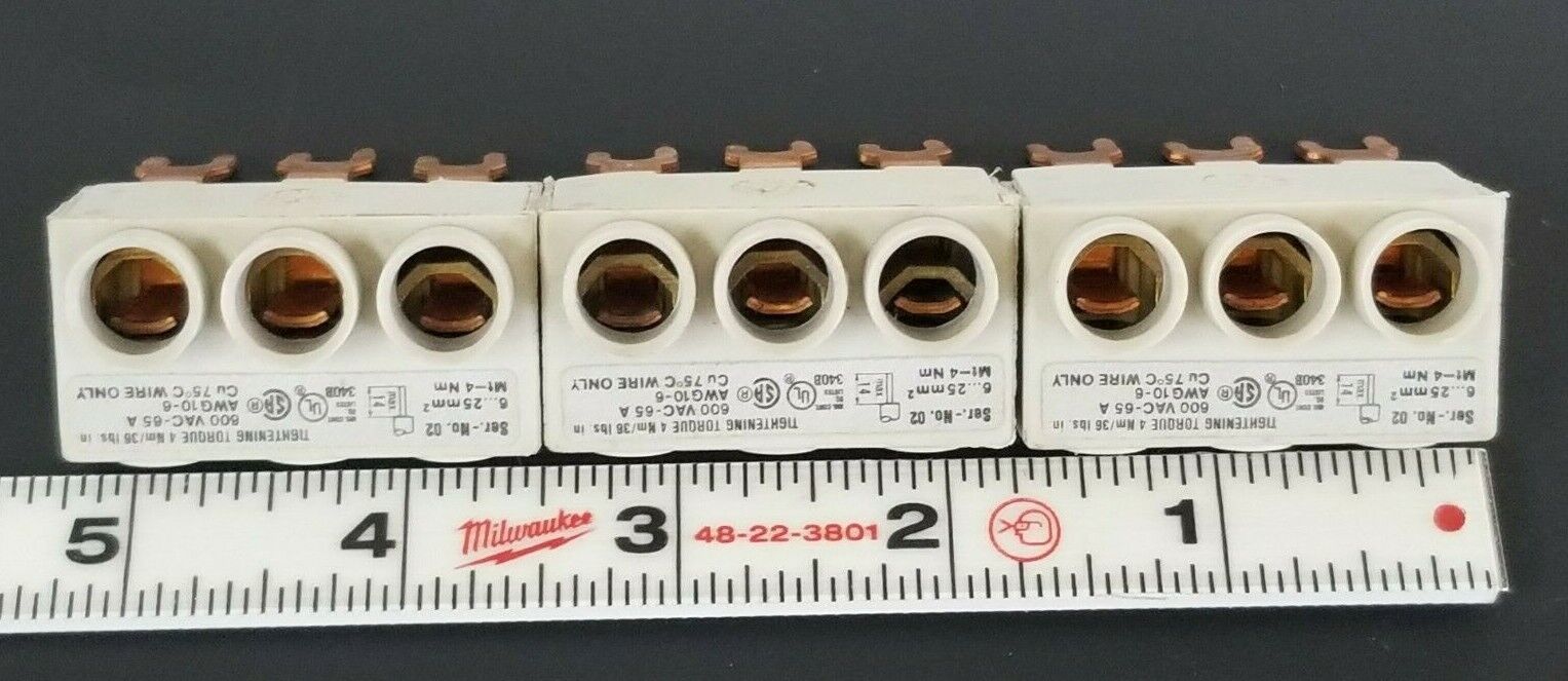 LOT OF 3 MOELLER BK25/3-PKZM1 CONNECTOR FEEDER TERMINALS 63AMP, 3P, 690VAC, 6KV